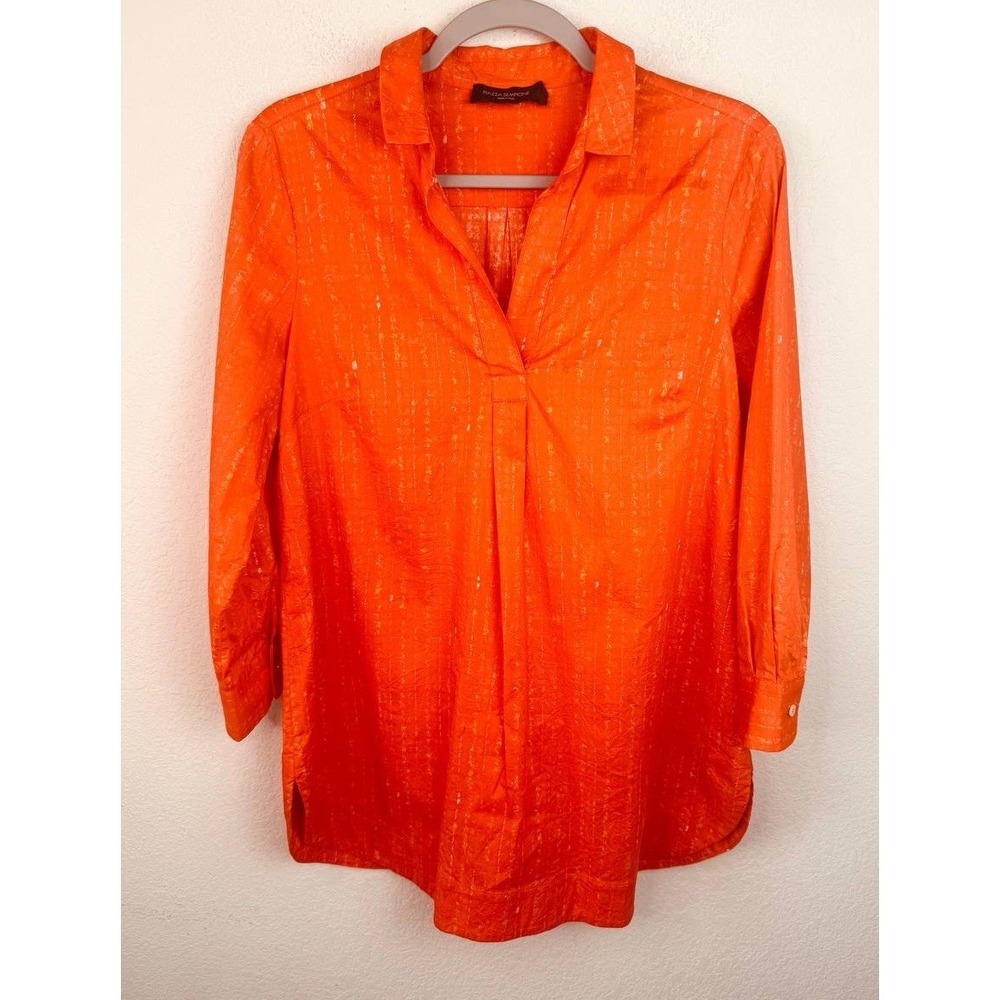 Piazza Sempione Metallic Print Blouse Orange Made in Italy IT 40 US 4 Designer